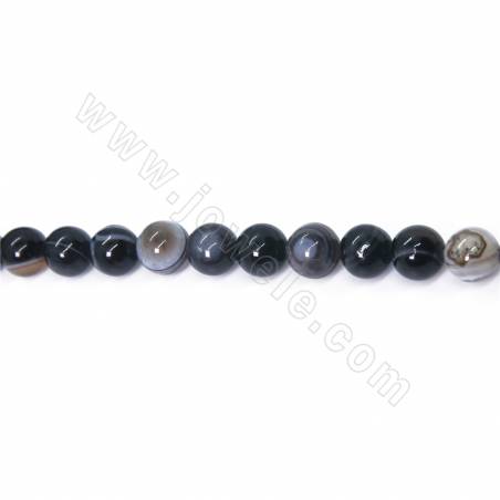 Perles d'agate naturelle noire à œil de ciel en collier rond diamètre 6mm trou 1 mm 15~16"/cordeau