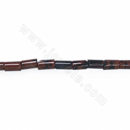 Perles d'obsidienne acajou naturelle en brin Taille du cylindre 2x4.5mm Trou 0.4mm 15~16"/corde