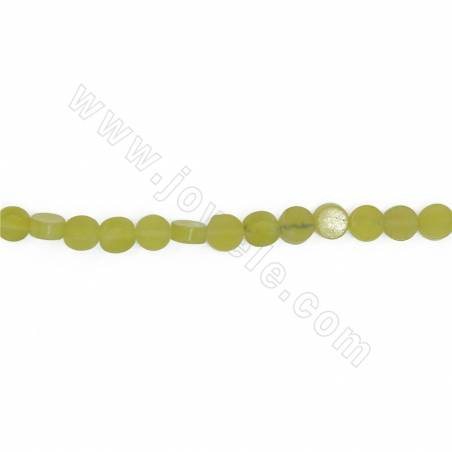 Grânulos Jade de Limão Natural, Redondo plano, Diâmetro 4mm, Orifício 0.5mm, Comprimento 15~16"/pç