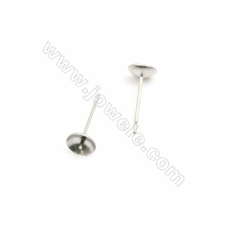304不鏽鋼耳釘空托 長度 約14毫米 針粗 0.7毫米 圓盤直徑 6毫米 可配半孔珠使用 450個/包