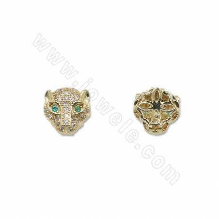 銅製品珠子（鑲鋯石) 豹頭 尺寸11x11毫米 孔徑1.2毫米 10個/包 銅鍍金色 白金色 玫瑰金 槍黑色
