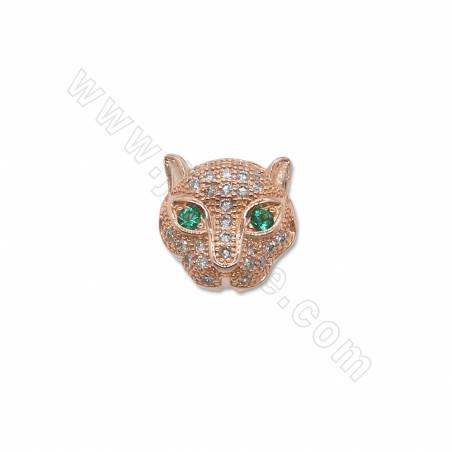 Multi-color Brass Micro Pave Cubic Zirconia Beads Leopard Head Size11x11mm Hole 1.2mm 10pcs/Pack