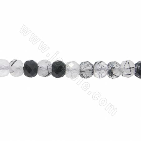 Perline di quarzo rutilato nero naturale a filo Sfaccettato Forma Abacus Dimensioni 3x4 mm Foro 1mm 15~16"/Filo