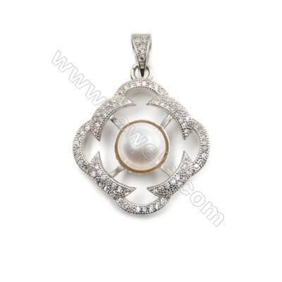 CZ inlaid 925 sterling silver platinum plated pendant-D5771  23 mm x 5 disc diameter 9 mm small needle diameter 0.6 mm