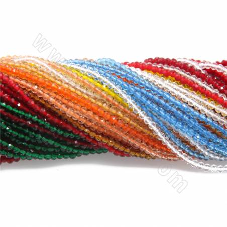 Multi-color glass beads strand round faceted diameter 2 mm hole 0.5mm 15~16"/strand