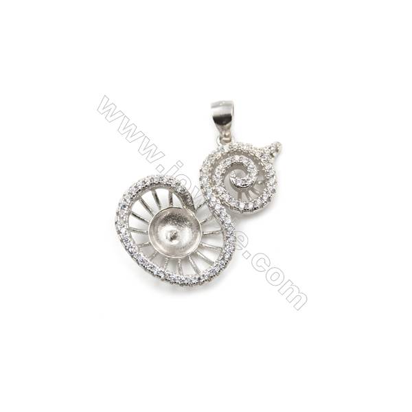 925 sterling silver platinum plated inlaid zircon pendant, 18x27mm, x 5pcs, tray 7mm, needle 0.4mm