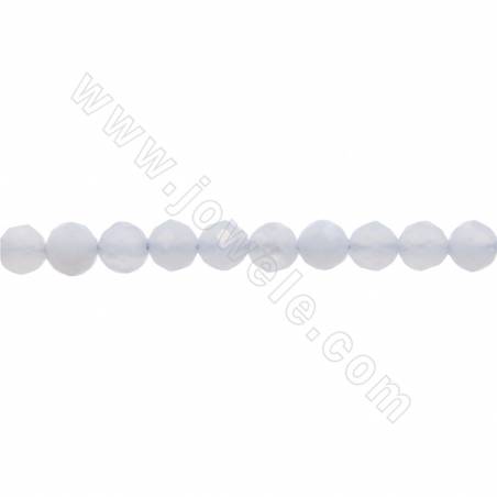 Collier de perles en agate naturelle bleue à facettes rondes diamètre 3mm trou 0.8 mm 15~16"/cordeau