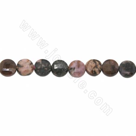 Rouleau de perles de rhodochrosite naturelles à rayures noires, facettées, plates et rondes, diamètre 6mm, trou 0.8mm, 15~16"/ru