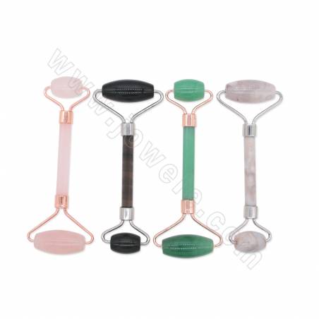 Multi- color Natural gemstone double-head roller facial massager  alloy welding length about 145mm width 55mm x1piece