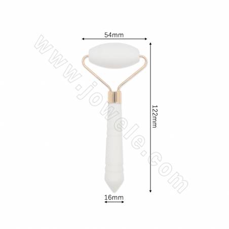 Natural white jade single-head roller massager alloy welding  gold plated length about122mm width 54mm x1piece