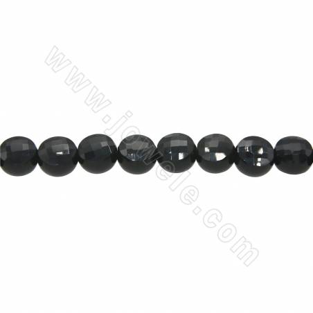 Collier de perles d'agate noire naturelle facettée plate ronde diamètre 6mm trou 1.2mm 15~16"/cordeau