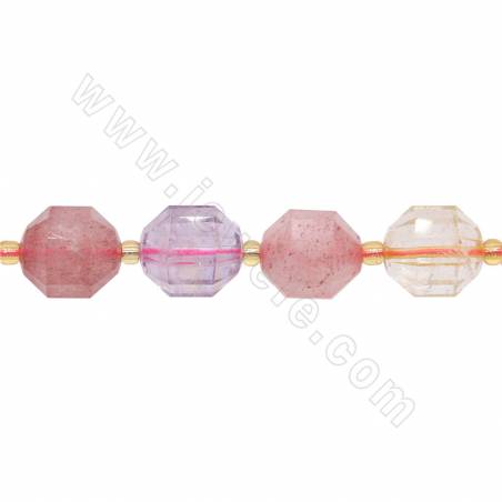 Natural Super 7 Strawberry Quartz Beads Strand Faceted Prismatic Size 10x12mm Hole 1.5mm About 28 Beads/Strand 15~16"