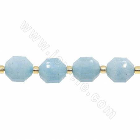 Natural Aquamarine Beads Strand Faceted Prismatic Size 9x10mm Hole 1.5mm About 32 Beads/Strand 15~16"