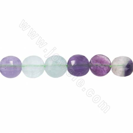 Collier de perles de Fluorite Naturelle Colorée Facette Ronde Plate Diamètre 8mm Trou1.2mm15~16"/Coton
