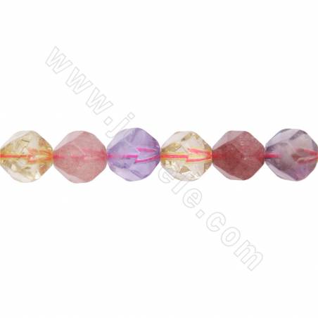 Natural super 7 quartz beads strand faceted star cut size 7x8 mm hole 1.2mm 15~16"/strand