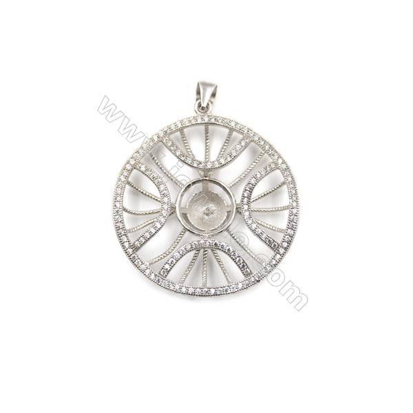 925 Sterling silver zircon paved pendant, 34mm, x 5 pcs, tray 11mm, needle 0.4mm