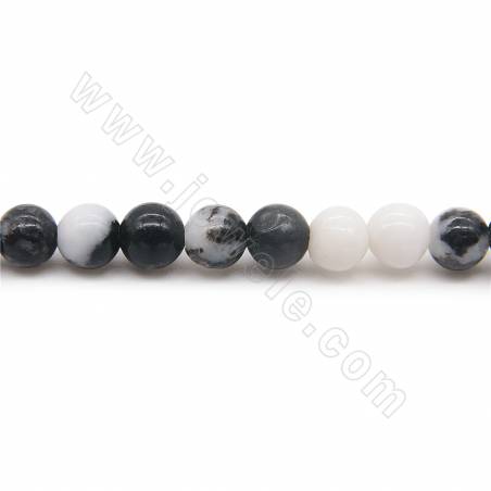 Perles de jaspe zébré noir et blanc naturel, diamètre rond 4mm, trou 1.2 mm 15''-16''/cordeau