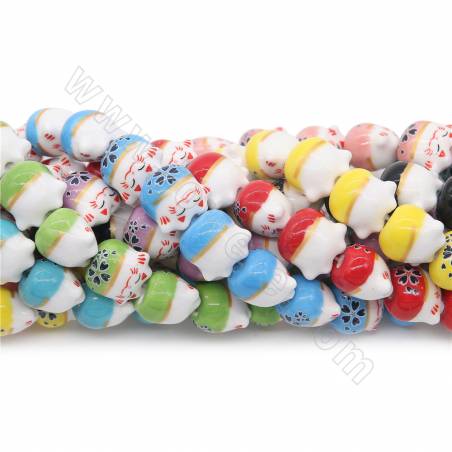 Multi- color ceramic /porcelain beads  strand cat size 13x14mm hole 1.5mm 25 pieces/strand