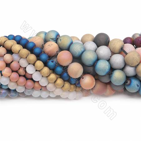 Galvanisierte Druzy-Achat-Perlen, Strang, runder Durchmesser, 6-10 mm Loch, 1,2 mm, 15 ~ 16 '' / Strang