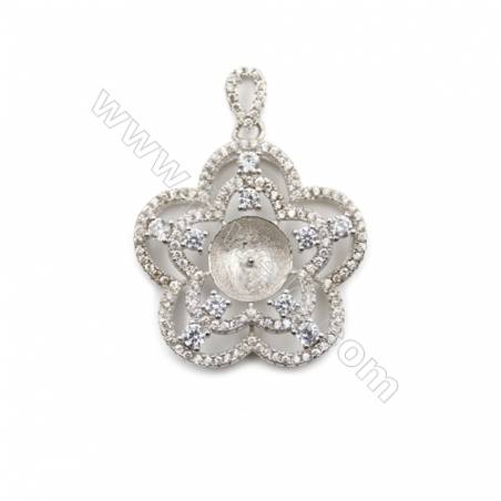 Pendentif pour perle semi-percée en Argent 925 rhodié avec Zirconium-D5670 25mm x 5pcs