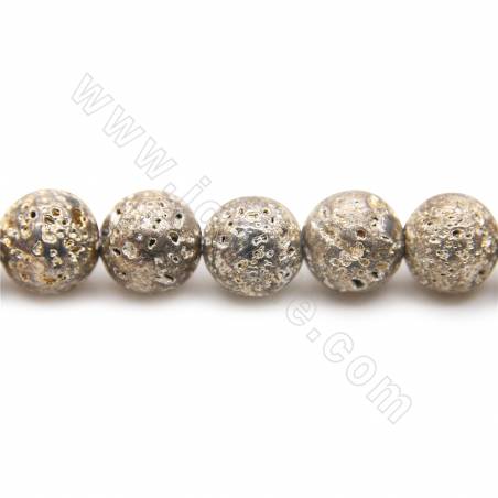 Perles de pierre de lave électrodéposées sur un fil rond diamètre 6-10mm trou 1.2mm 15~16''/brin