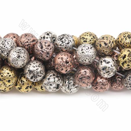 Electroplated lava stone beads strand round diameter 4-10mm hole 1.2mm 15~16''/strand