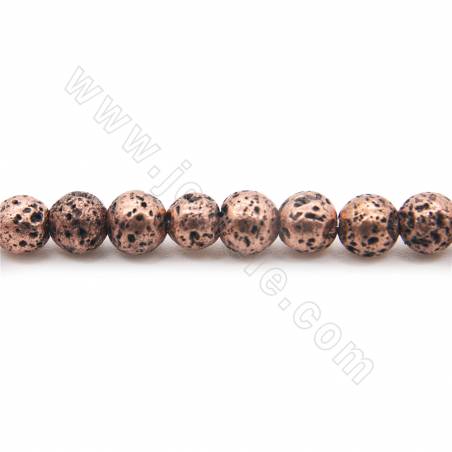 Perles de pierre de lave électrodéposées sur un fil rond diamètre 4-10mm trou 1.2mm 15~16''/brin