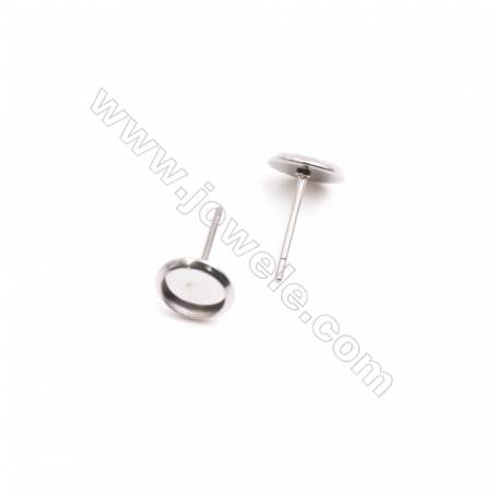 304 Stainless Steel Ear Stud Component  Length 12mm Pin 0.7mm  Tray 8mm  300pcs/pack