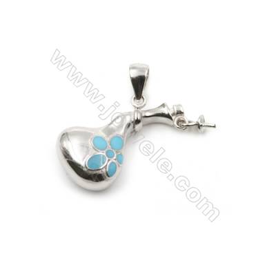 Platinum plated sterling silver inlaid zircon pendant, 11x22mm, x 5 pcs, tray 3mm, needle 0.6mm