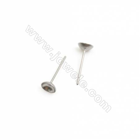 304 Stainless Steel Ear Stud Component for Half-Drilled Beads  Length 13mm Pin 0.6mm  Tray 5mm  700pcs/pack