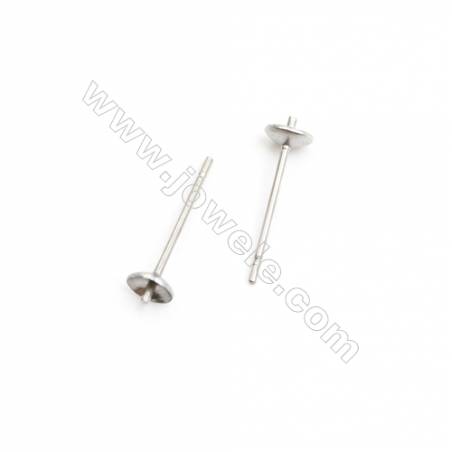 304 Stainless Steel Ear Stud Component for Half-Drilled Beads  Length 14mm Pin 0.7mm  Tray 4mm  1000pcs/pack