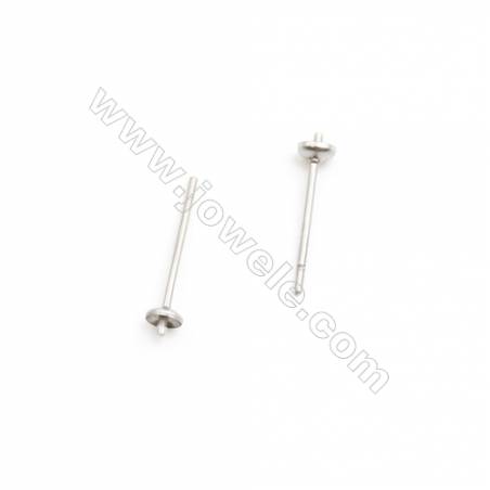 304 Stainless Steel Ear Stud Component for Half-Drilled Beads  Length 14mm Pin 0.7mm  Tray 3mm  1000pcs/pack