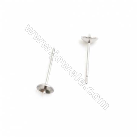 304 Stainless Steel Ear Stud Component Fit For Half-Drilled Beads  Length 14mm Pin 0.7mm  Tray 5mm  850pcs/pack