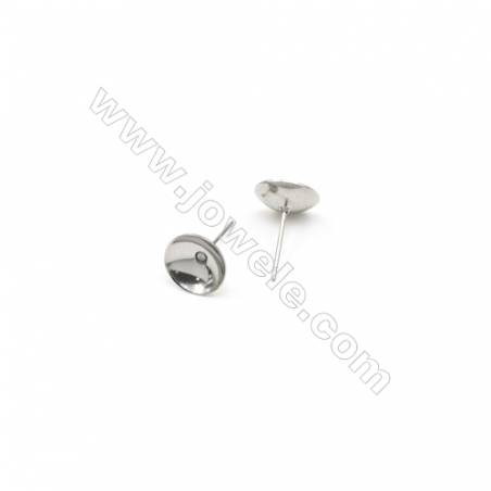 304不鏽鋼耳釘空托 長度 約14毫米 針粗 0.7毫米 圓盤直徑 10毫米 可配半孔珠使用 450個/包