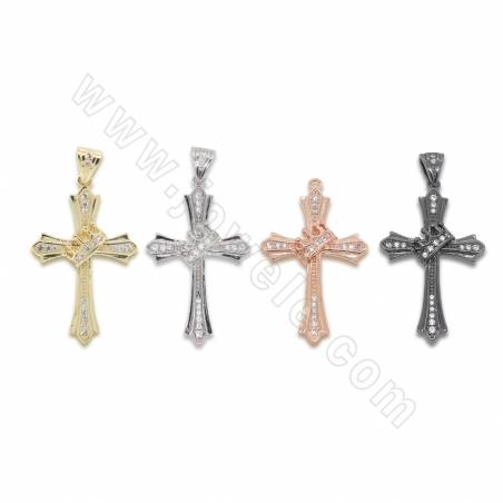 Pendentifs de croix en laiton avec zircon couleur doré or rose noire ou platine  Taille 25x42mm trou 2.5x5mm  4pcs/paquet
