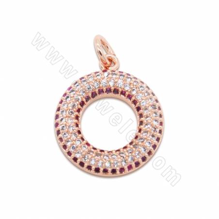 Laiton Micro Pave Cubic Zirconia Pendentif Circle Size 16x19mm Hole 2mm Gold/Platinum/Rose Gold Plated ×2Pieces