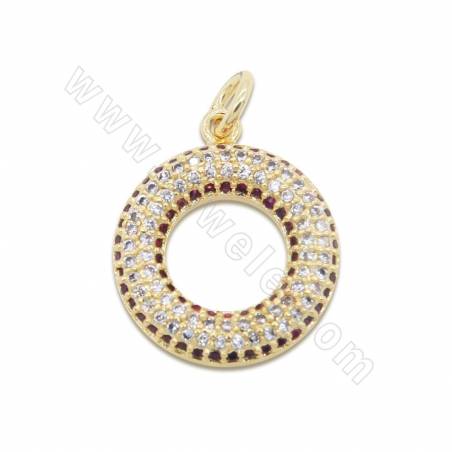 Brass Micro Pave Cubic Zirconia Pendant Circle Size 16x19mm Hole 2mm  Gold/Platinum/Rose Gold  Plated 2pcs/Pack