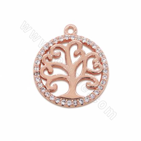 Brass Micro Pave Cubic Zirconia Pendant Tree Of Life Size16x18mm Hole 2mm  Platinum/Rose Gold/Gun Black Plated 8 Pieces/Pack