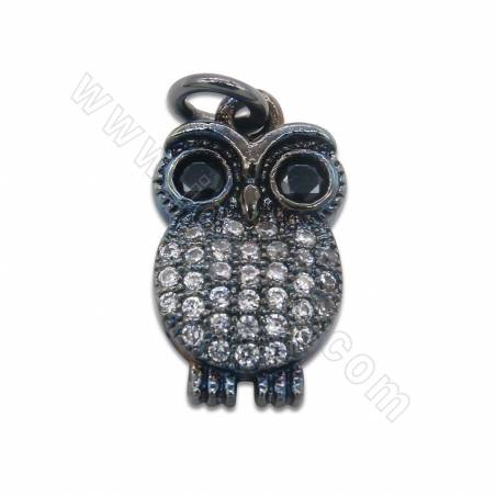 Brass Micro Pave Cubic Zirconia Pendant Owl Size  9x16mm Hole 2mm  Gold/Rose Gold/Gun Black Plated10 Pieces/Pack