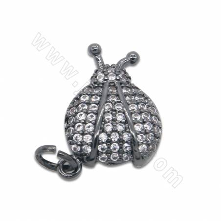 Brass Micro Pave Cubic Zirconia Pendant  Ladybug Size 11x16mm Hole 2mm  Rose Gold/Gun Black Plated 8Pieces/Pack