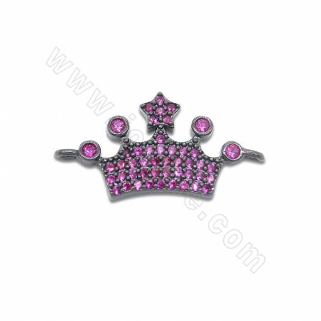 Brass Micro Pave Cubic Zirconia Connector Charms Crown Size 12x24mm Hole 1.2mm Gold/Platinum/Gun Black Plated 6pcs/Pack