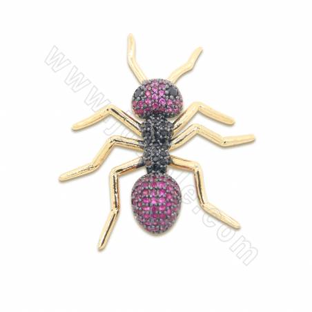 Brass Micro Pave Cubic Zirconia Pendant Ant Size 32x32mm Hole 2.5mm Gold /Platinum /Rose gold Plated 2pcs/Pack