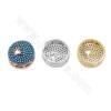 Laiton Micro Pave Cubic Zirconia Charms Round Diamètre 14mm Hole1.5mm Gold/ Platinum/ Rose gold Plated×2Pieces