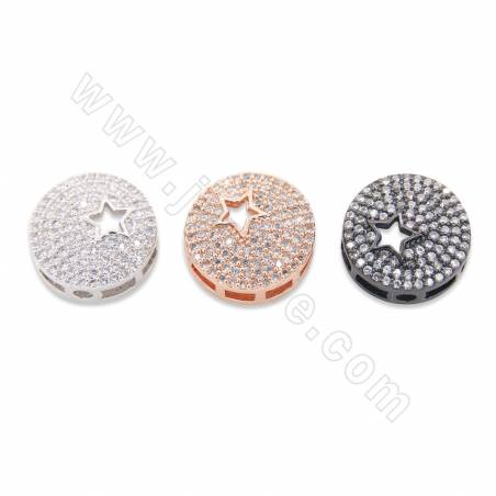 Laiton Micro Pave Cubic Zirconia Charms Round Diameter 14mm Hole1.5mm /Platine/ Or rose/Noir canon plaqué ×6Pièces