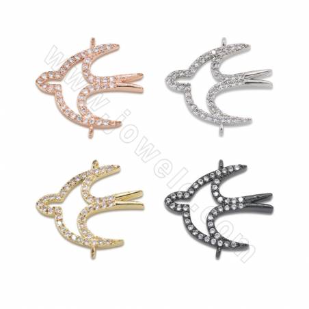 Laiton Micro Pave Cubic Zirconia Connector Bird Taille19x20mm Trou1mm Or /Platine/Or rose/Noir canon plaqué×8Pièces