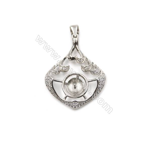 925 sterling silver platinum plated inlaid CZ pendant, 25x32mm, x 5pcs, tray 10mm, needle 0.5mm