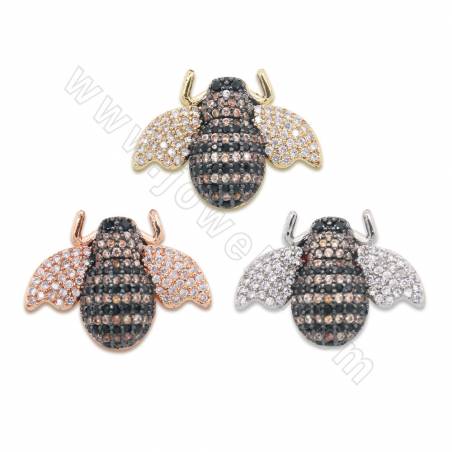 Laiton Micro Pave Cubic Zirconia Connector Bee Size 21x15mm Hole1.5mm Gold/Platinum /Rose Gold Plated×2Pieces