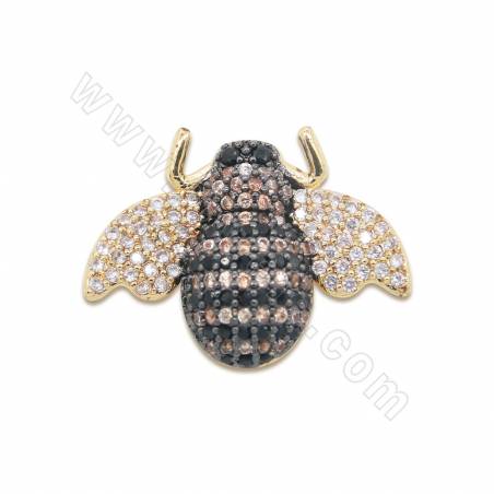 銅製品 吊墜（鑲鋯石）蜜蜂 尺寸21x15mm 孔徑1.5mm ×2個/包（鍍金色 白金 玫瑰金）