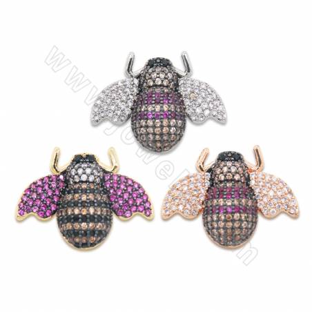 Brass Micro Pave Cubic Zirconia Connector Bee Size 21x15mm Hole1.5mm Gold/Platinum /Rose Gold Plated 2pcs/Pack
