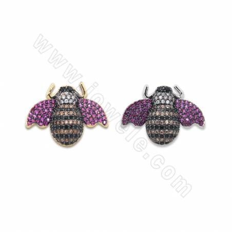 Brass Micro Pave Cubic Zirconia Connector Bee Size 21x15mm Hole1.5mm Gold/Platinum Plated 2pcs/Pack